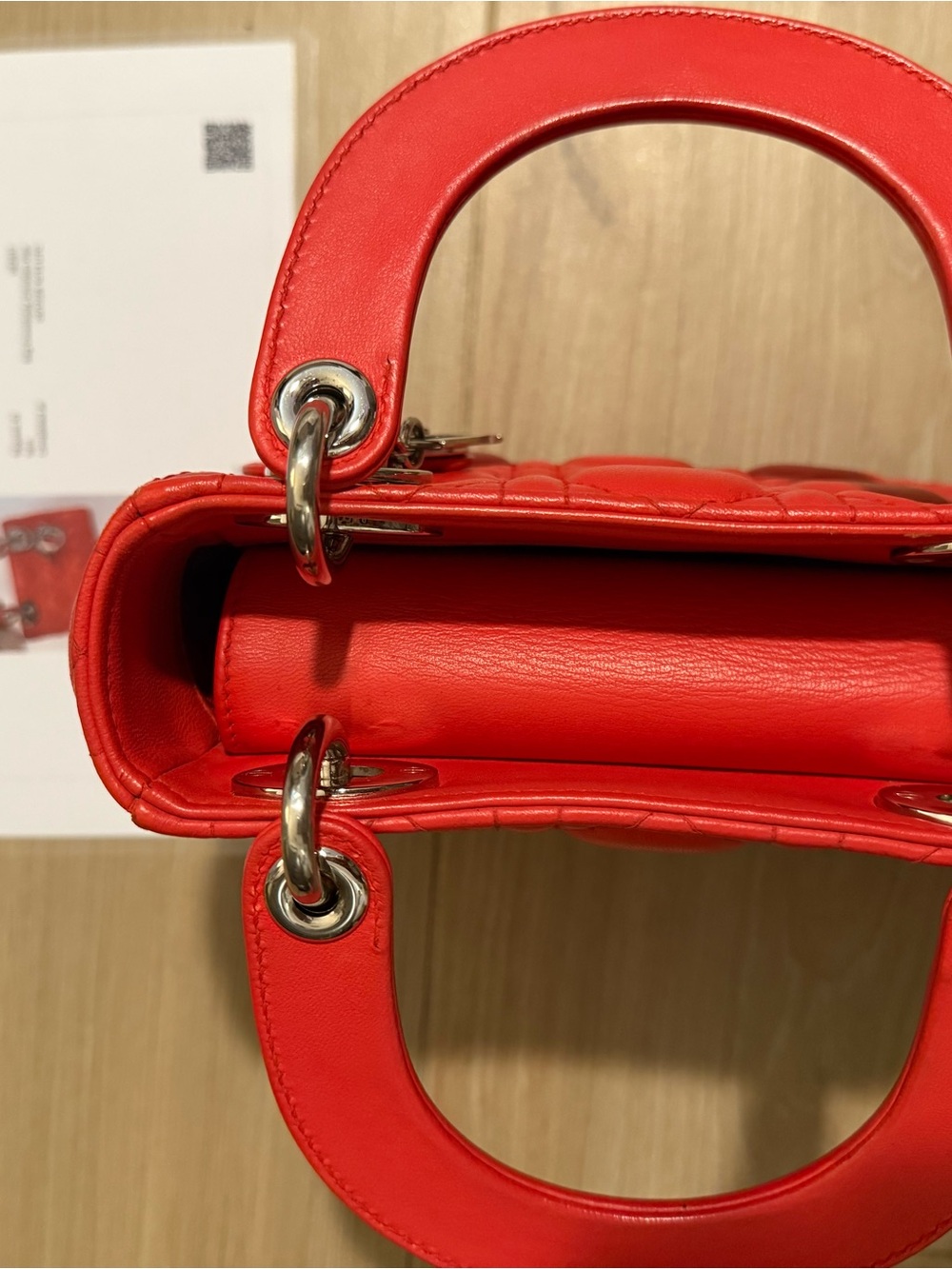 Dior Red Quilted Lady Mini Tote with Silver Hardware - Picture 11 of 13
